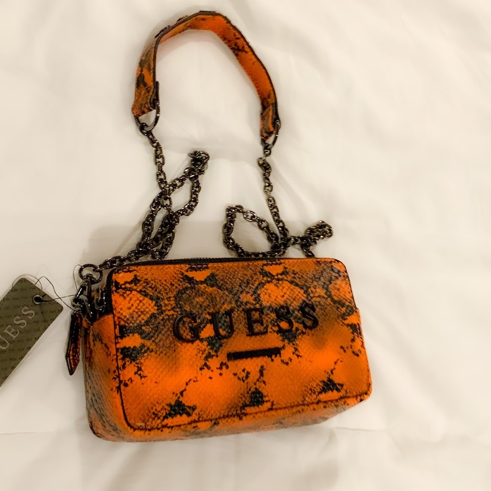 Guess orange snake print shoulder bag